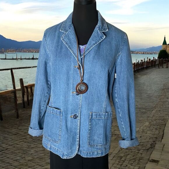 Style & Co Denim Blazer with Pockets 100% Cotton Size Medium - Picture 9 of 9